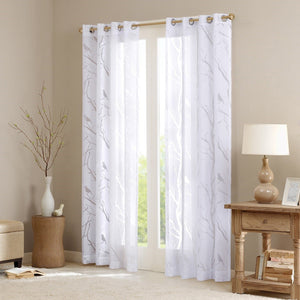 JLA Sheer Bird on Branches Grommet Curtain Panel with Burnout Design