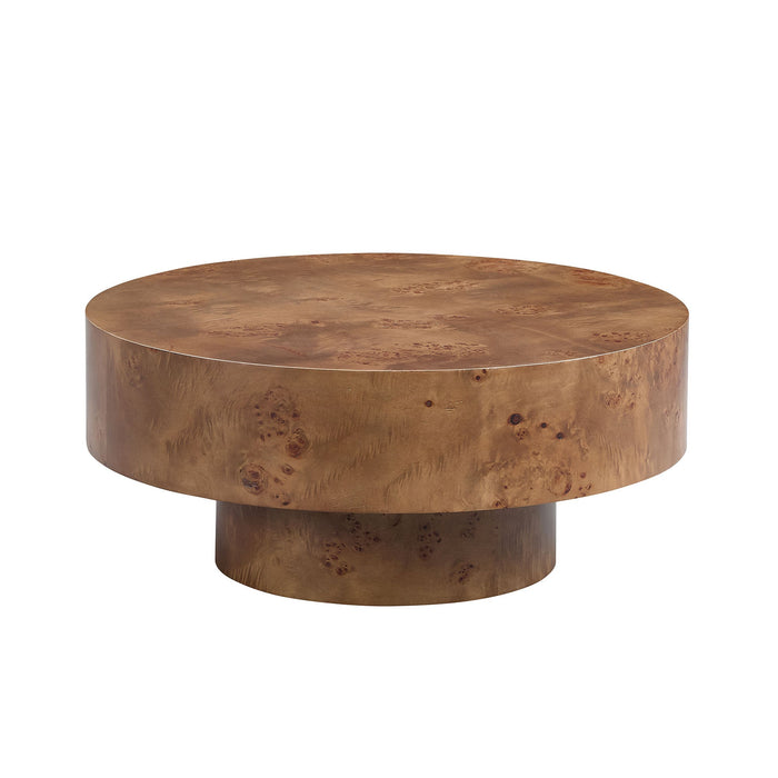 JUSTONE INTERIOR Walnut Burl Wood Veneer Round Coffee Table with Pedestal Base