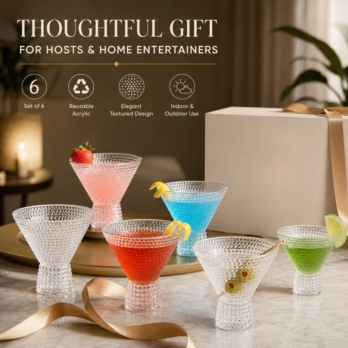 Khen Site Barcelona Acrylic Martini Hobnail Glassware - view 4