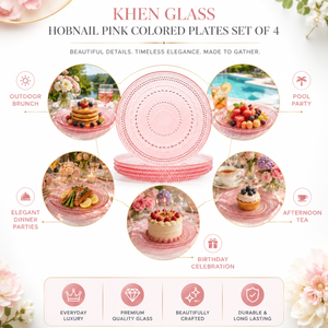 Khen Site Blush Pink Hobnail Glass Dinner Plates - view 3
