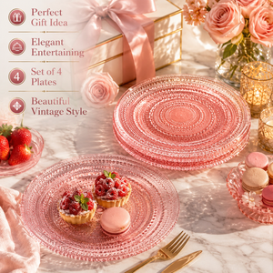 Khen Site Blush Pink Hobnail Glass Dinner Plates - view 5