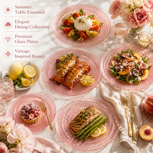 Khen Site Blush Pink Hobnail Glass Dinner Plates - view 7