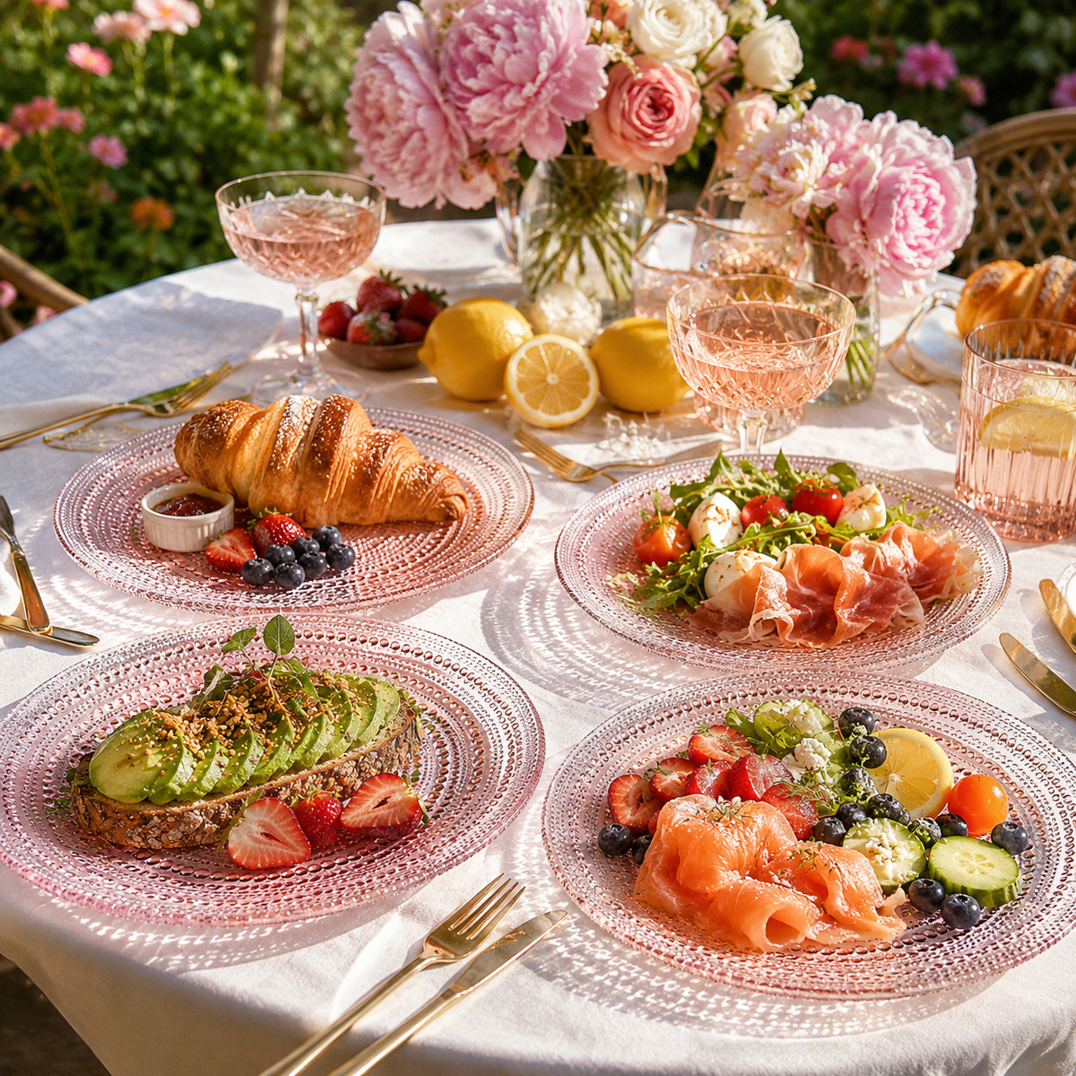 Khen Site Blush Pink Hobnail Glass Dinner Plates - view 8