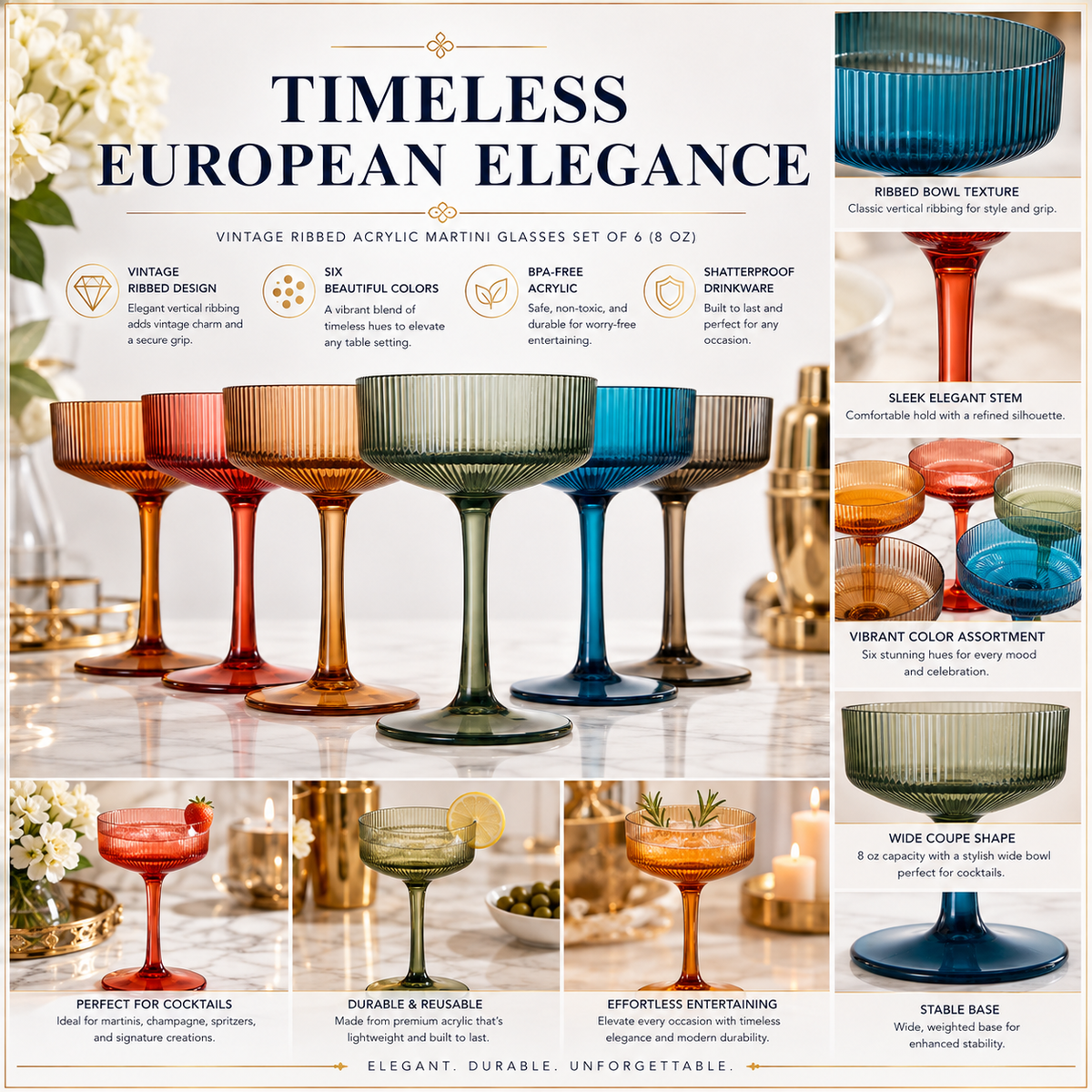 Khen Site Eze Acrylic Ribbed Champagne Coupe - view 3