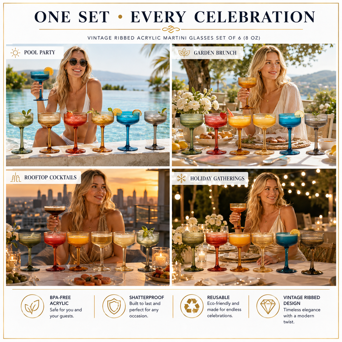 Khen Site Eze Acrylic Ribbed Champagne Coupe - view 4
