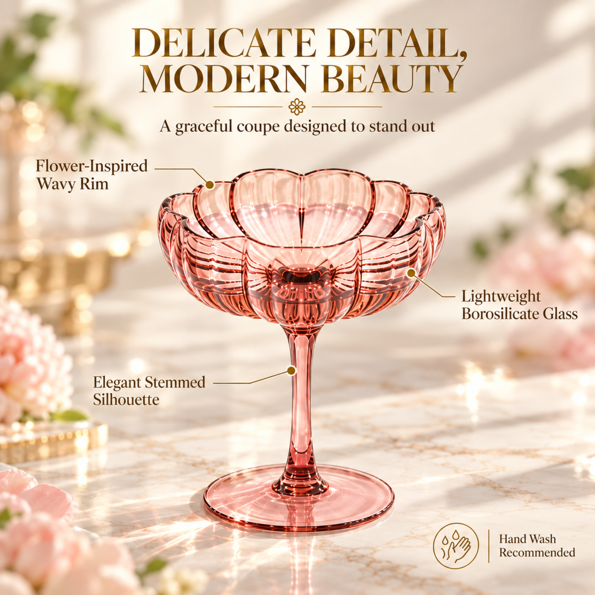 Khen Site Flower Coupe Cocktail Colored Glasses - view 7
