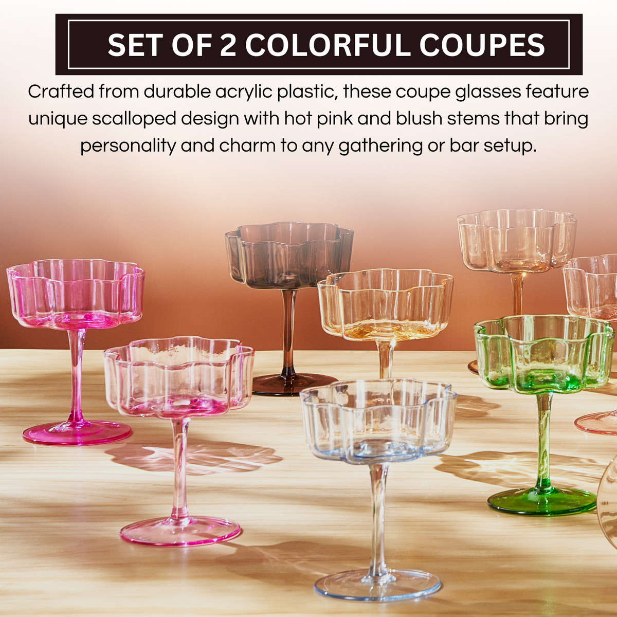 Khen Site Flower Wave Coupe Cocktail Colored Glasses - view 3