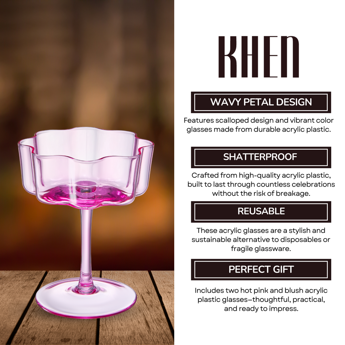 Khen Site Flower Wave Coupe Cocktail Colored Glasses - view 5