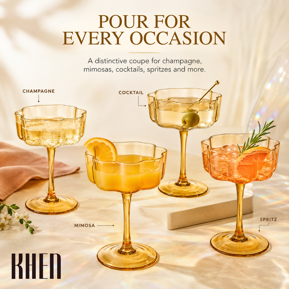 Khen Site Flower Wave Coupe Cocktail Colored Glasses - view 6