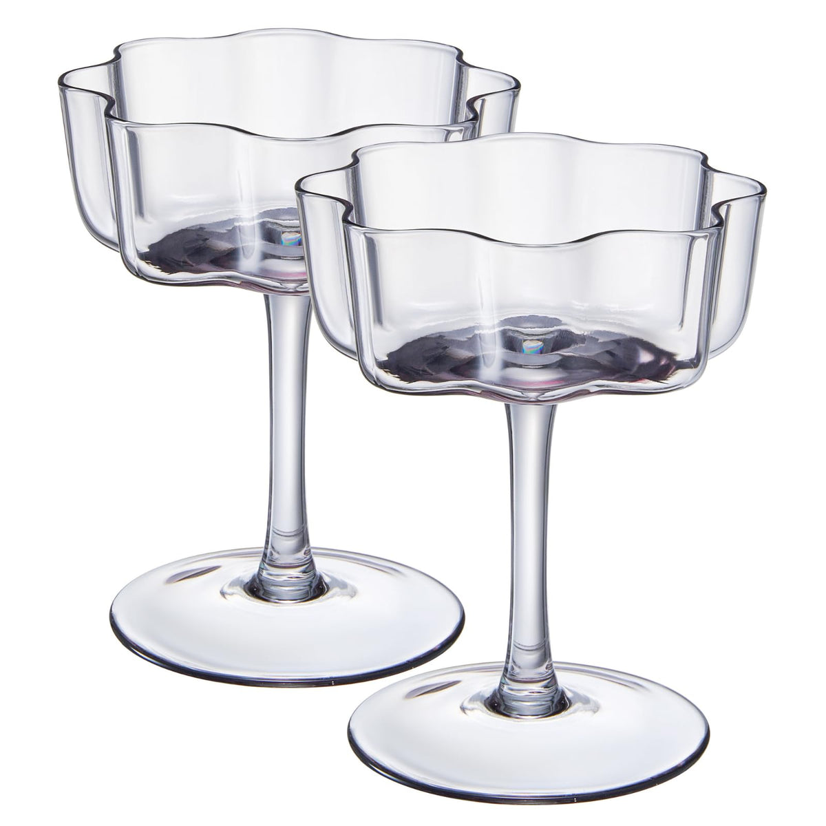 Flower Wave Coupe Cocktail Colored Glasses | Set of 2 | Grey | Khen Site
