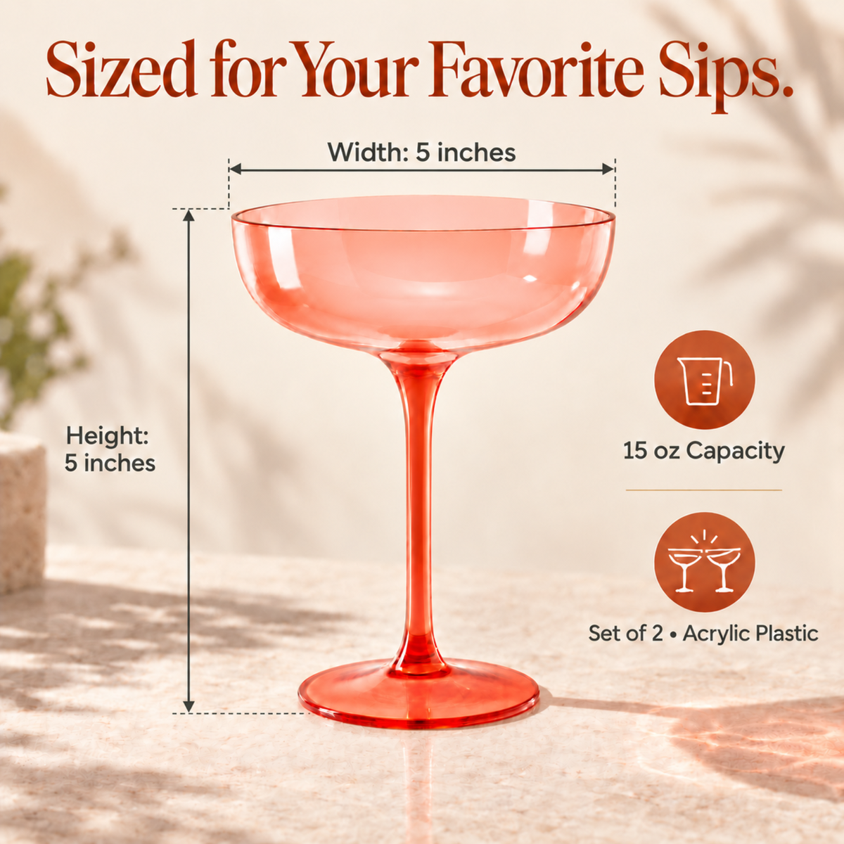 Khen Site Madrid Acrylic Champagne Coupe Cocktail Glassware in Orange