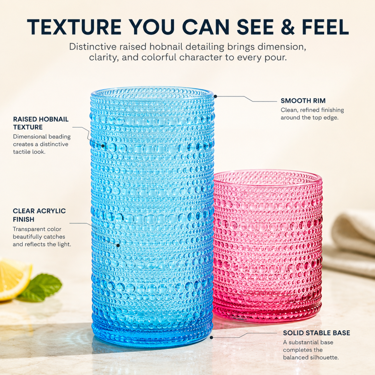 Khen Site Madrid Acrylic Hobnail Lowball & Highball Glassware - view 4