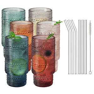 Tonal Collins Highball Glassware, Set of 6 with 6 Glass Straws & Cleaner | Khen Site