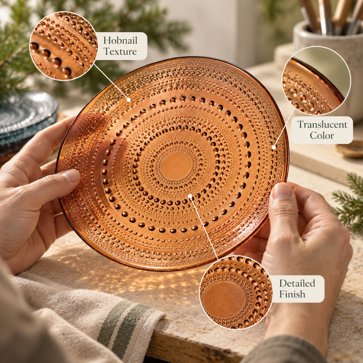 Khen Site Tonal Hobnail Glass Plate - view 3