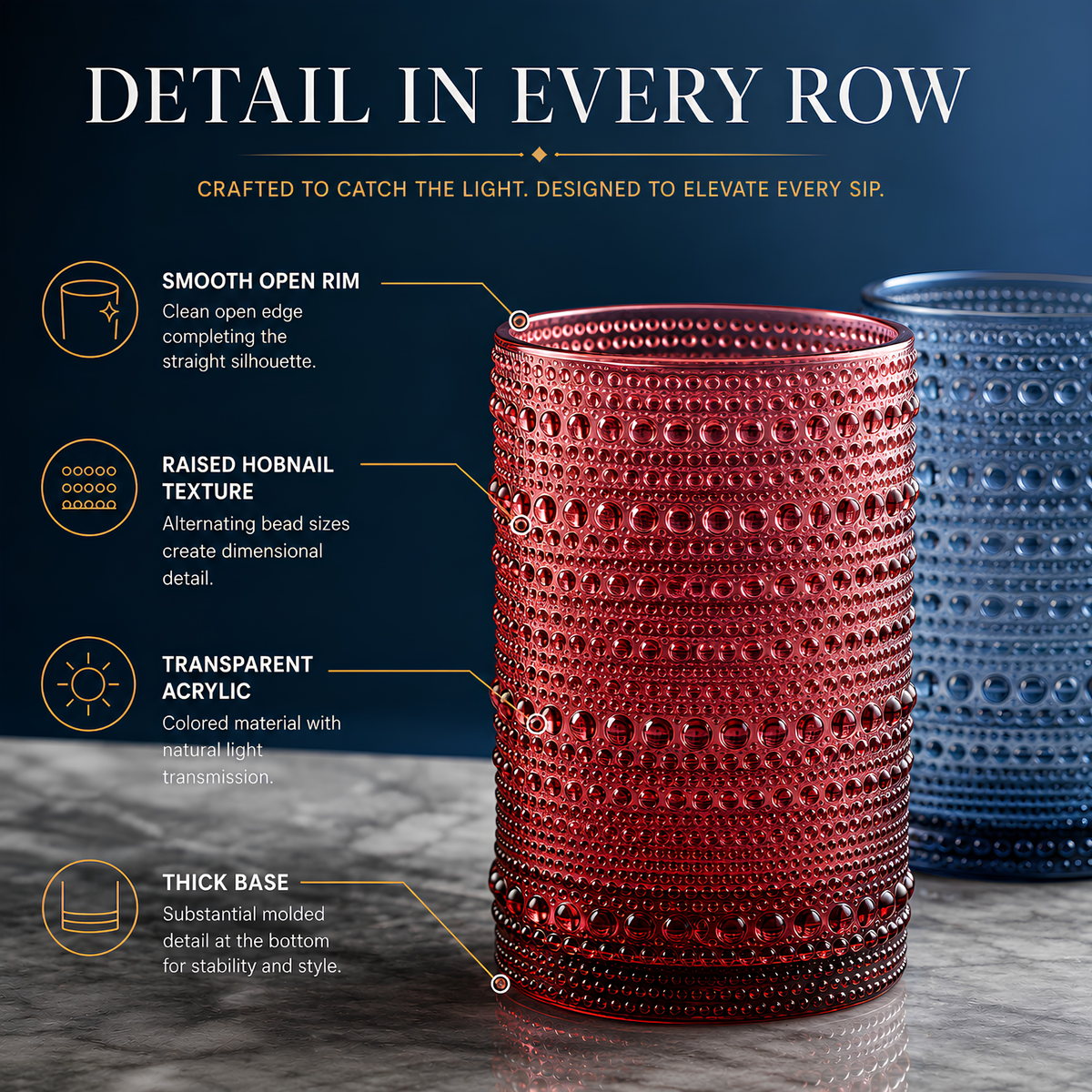 Khen Site Tonal Hobnail Highball & Lowball Glassware - view 2