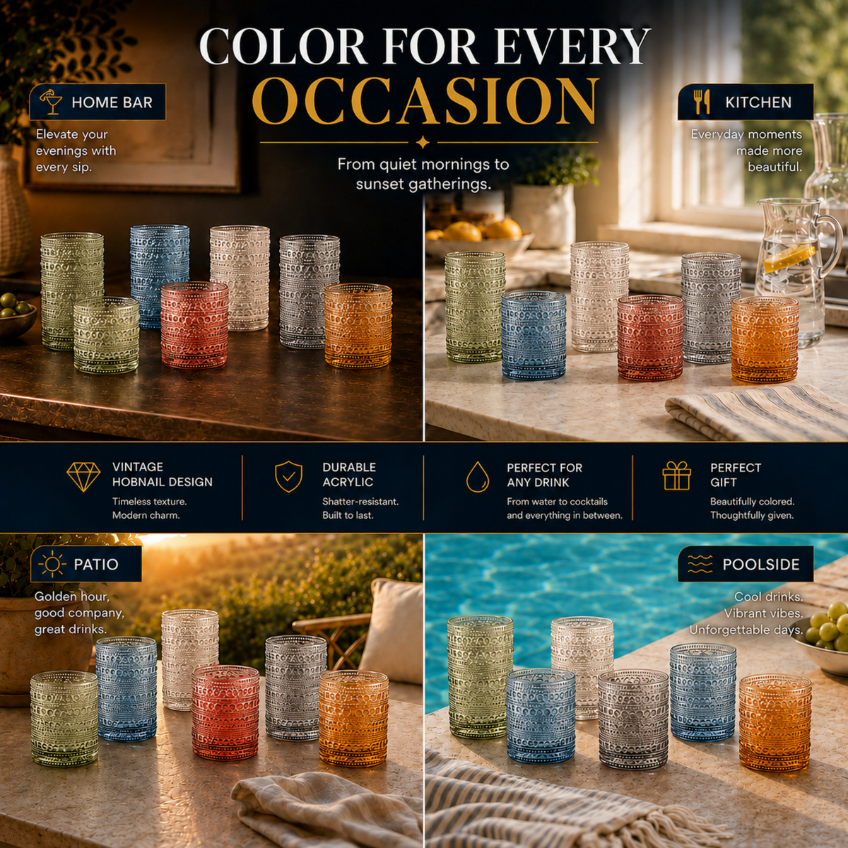 Khen Site Tonal Hobnail Highball & Lowball Glassware - view 3