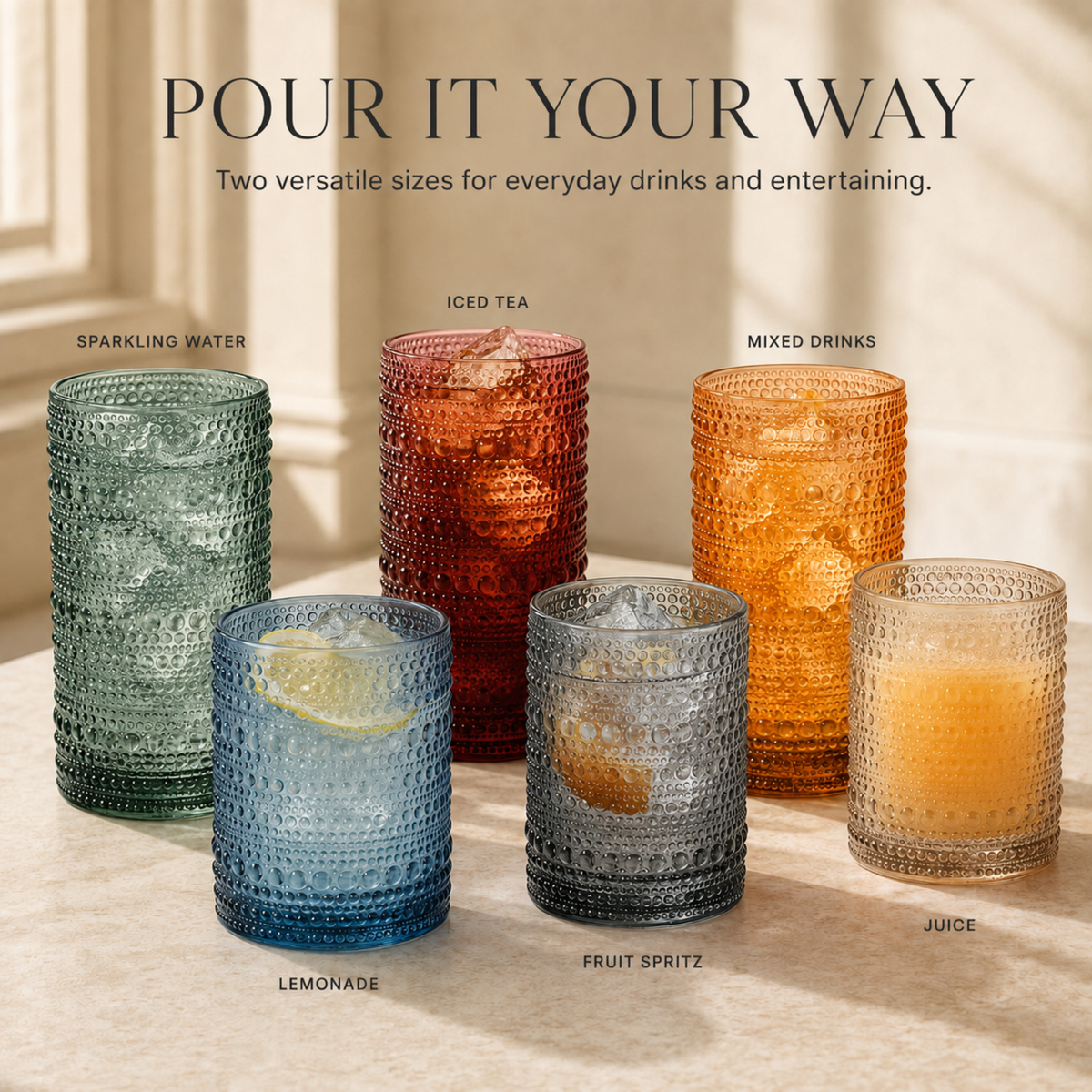 Khen Site Tonal Hobnail Highball & Lowball Glassware - view 4