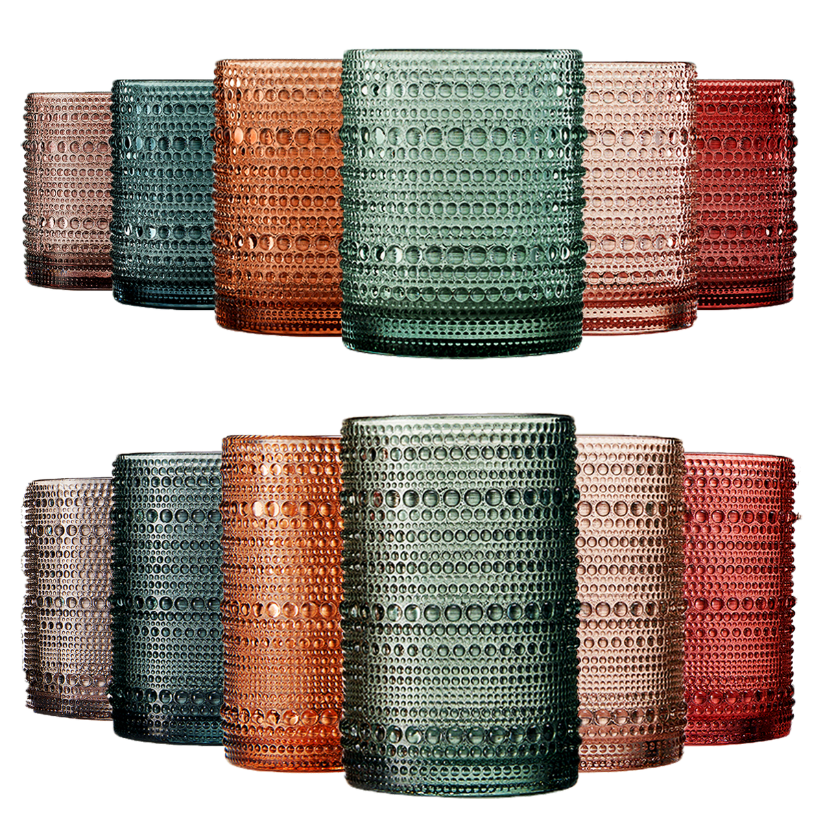 Tonal Hobnail Highball & Lowball Glassware, Set of 12 | Khen Site