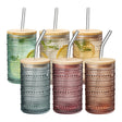 Tonal Hobnail Highball Glassware, With 6X Lids & Glass Straws, Set of 6 | Khen Site