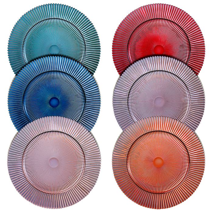 Tonal Ribbed Glass Plate, Set of 6 | Khen Site