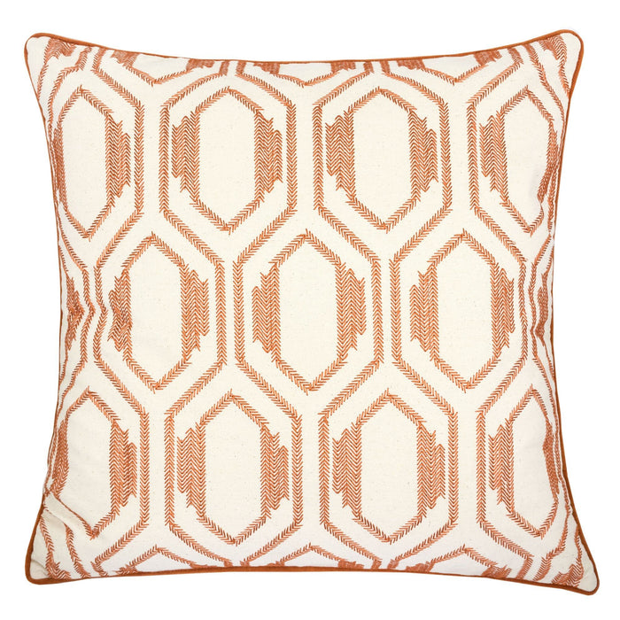 Kingray Geometric Embroidered Throw Pillow with Cotton Texture