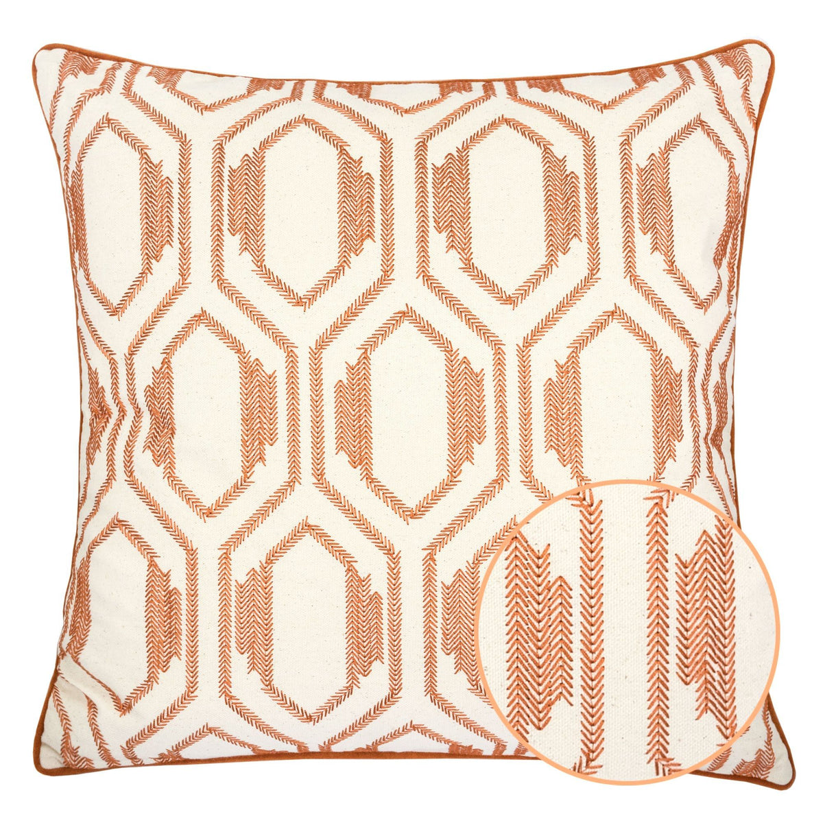 Kingray Geometric Embroidered Throw Pillow with Cotton Texture - view 3