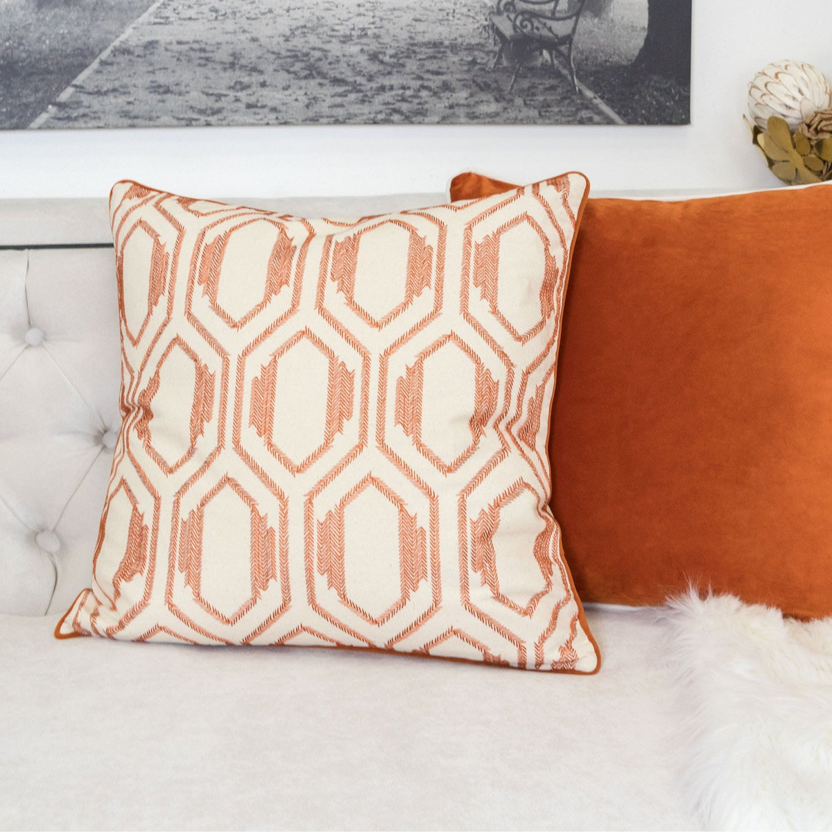 Kingray Geometric Embroidered Throw Pillow with Cotton Texture - view 4