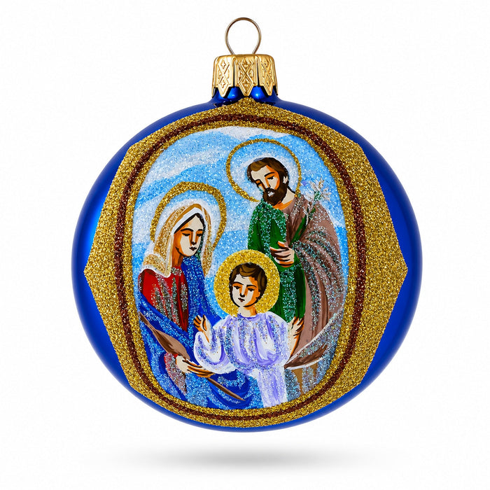 Nativity Scene Sparkling Glass Ball Christmas Ornament 3.25 Inches