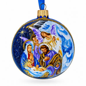 Divine Angels Admiring Jesus Nativity Scene Glass Ball Christmas Ornament 3.25 Inches
