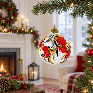 Adonis Flowers in White Glass Ball Christmas Ornament