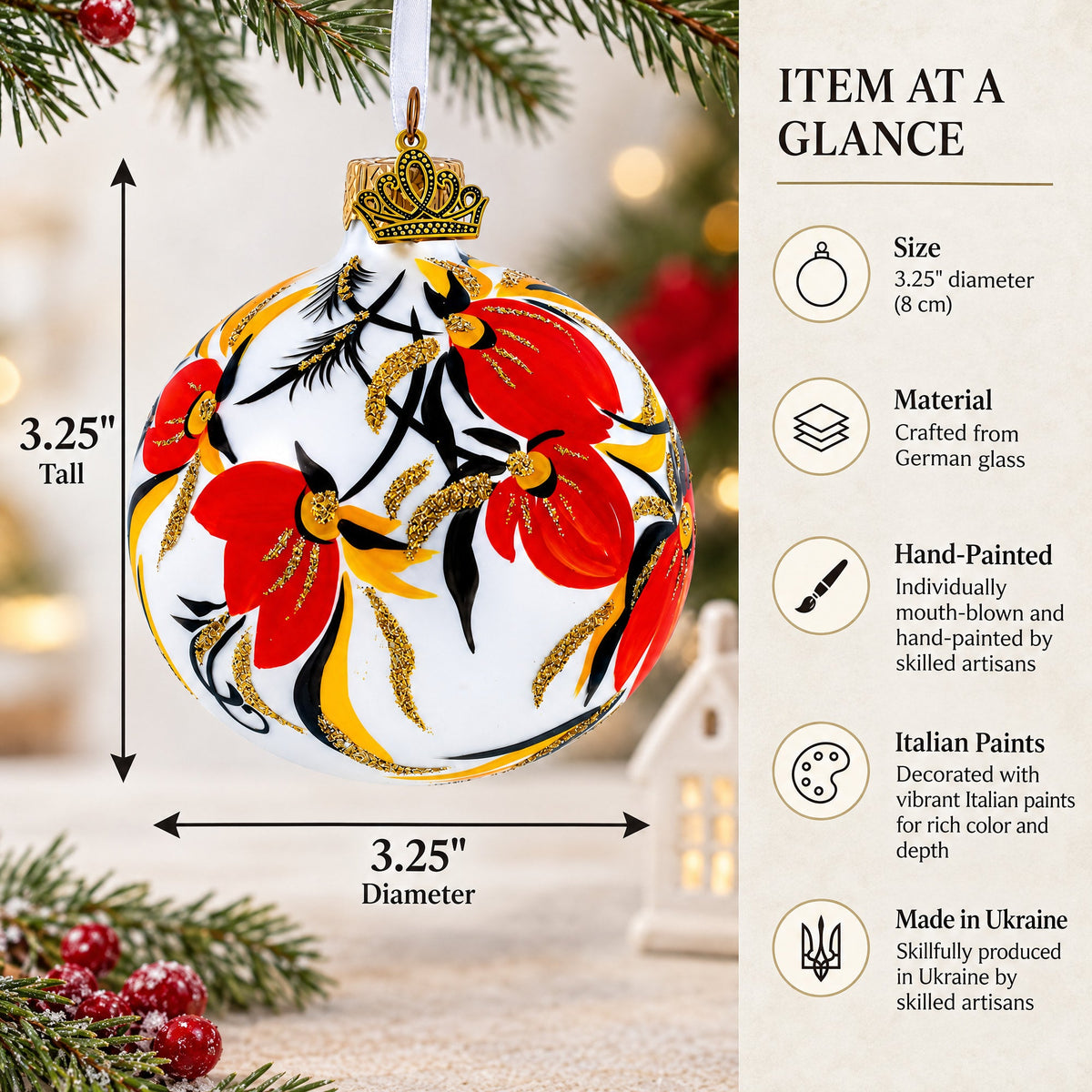 Adonis Flowers in White Glass Ball Christmas Ornament