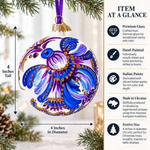 Floral Blue and Gold Glass Ball Christmas Ornament