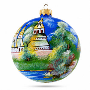 Winter Church Scene Glass Ball Christmas Ornament 4 Inches