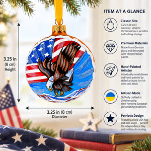 USA Flag and Bald Eagle Glass Ball Christmas Ornament 3.25 Inches