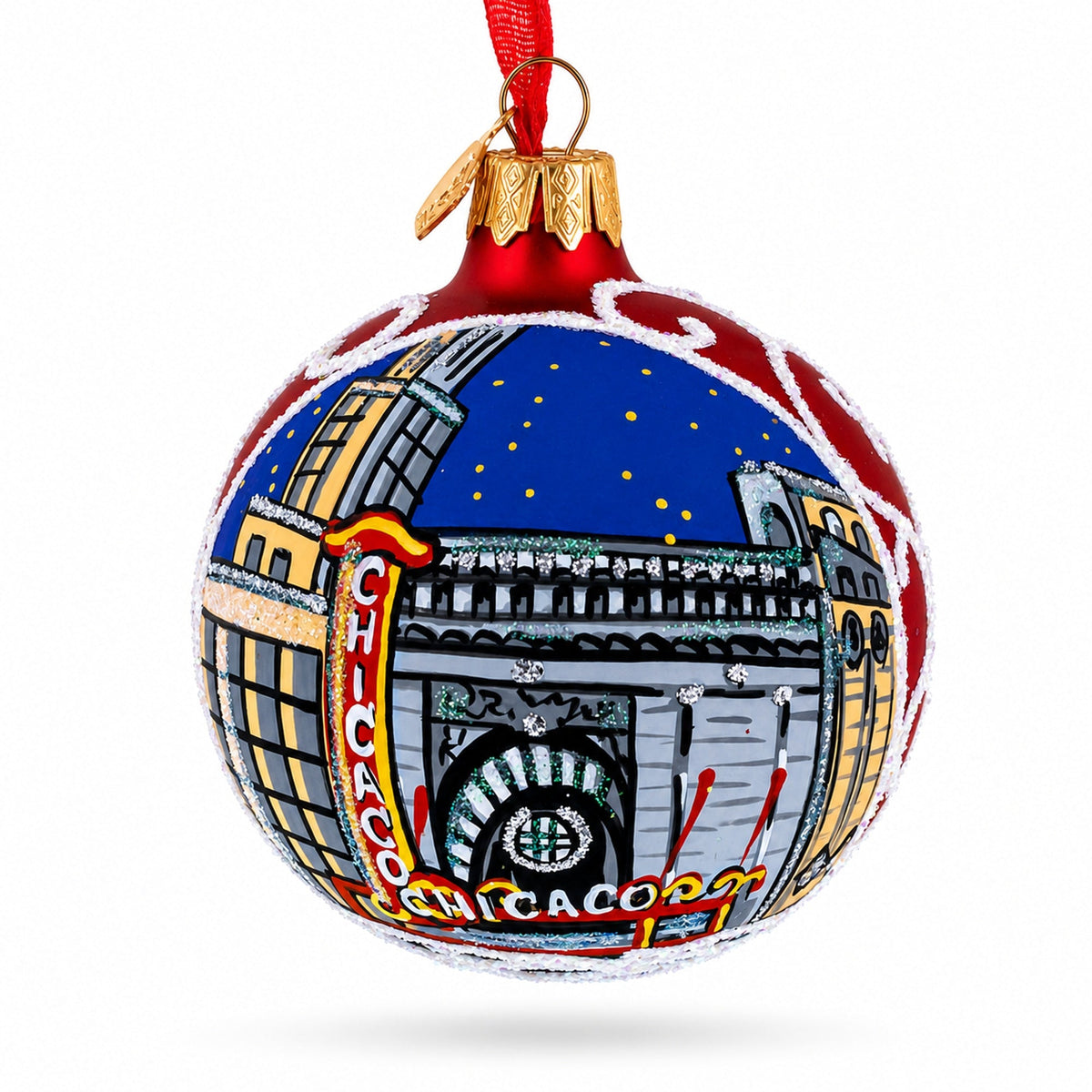 Iconic Chicago Theater Glass Ball Christmas Ornament 3.25 Inches