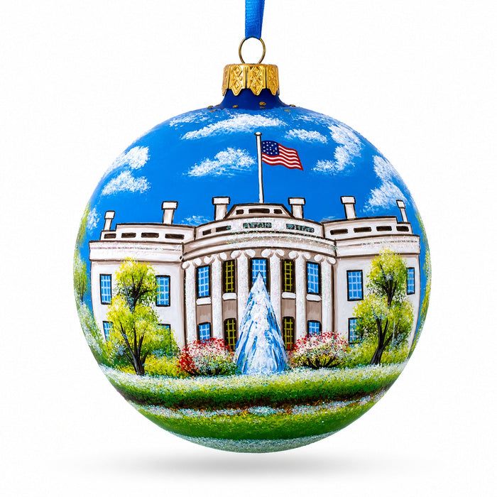 White House, Washington DC Glass Ball Christmas Ornament 4 Inches