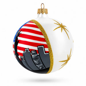 Statue of Liberty with USA Flag, New York City Glass Ball Christmas Ornament 4 Inches