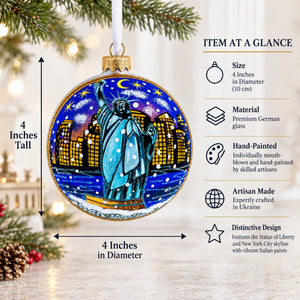 Statue of Liberty at Night, New York Glass Ball Christmas Ornament 4 Inches