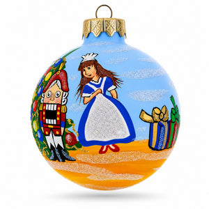 Nutcracker and Clara Glass Ball Christmas Ornament  3.25 Inches
