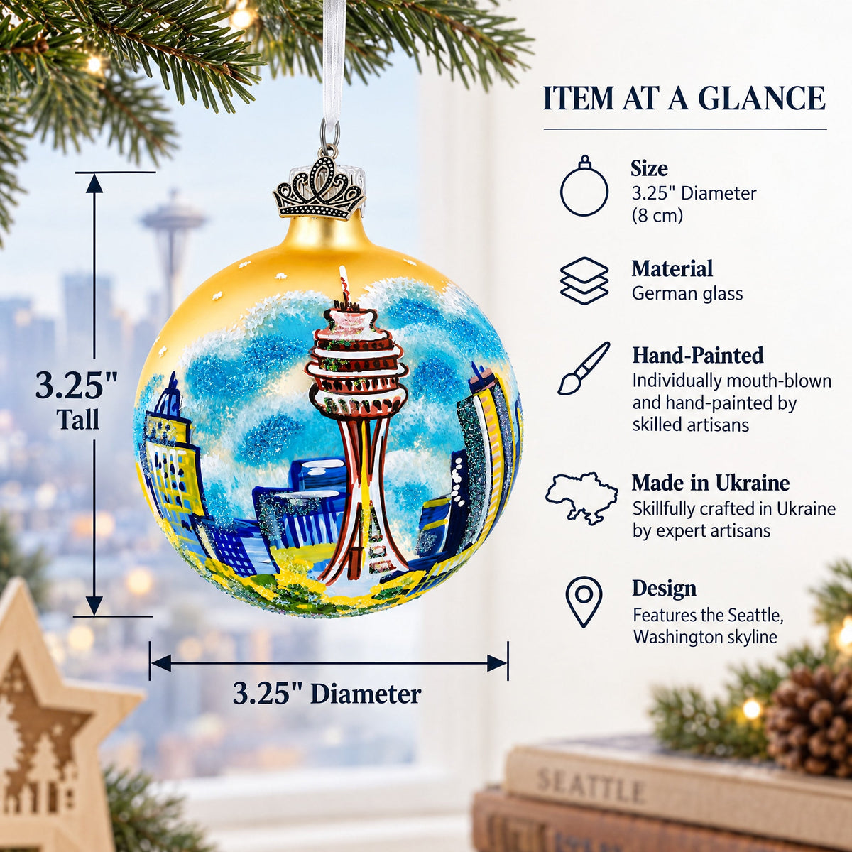 Seattle, Washington Glass Ball Christmas Ornament 3.25 Inches