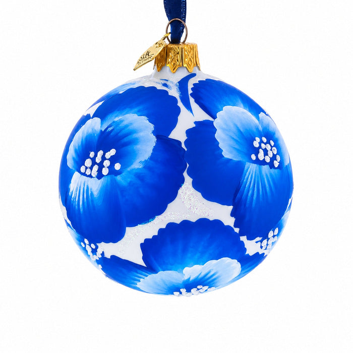 Pansies Flowers on White Glass Ball Christmas Ornament 3.25 Inches