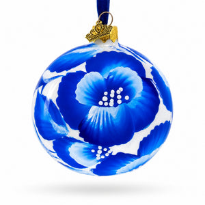Pansies Flowers on White Glass Ball Christmas Ornament 3.25 Inches