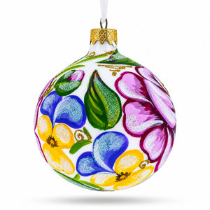 Pink Roses Glass Ball Christmas Ornament 3.25 Inches