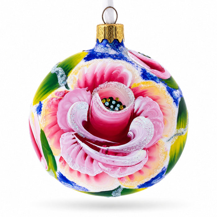 Exquisite Roses Glass Ball Christmas Ornament 3.25 Inches