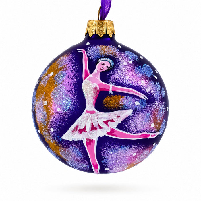 Ballet Dancer on Purple Glass Ball Christmas Ornament 3.25 Inches