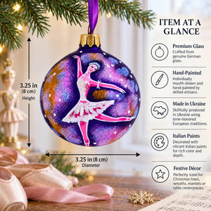 Ballet Dancer on Purple Glass Ball Christmas Ornament 3.25 Inches