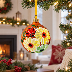 Gerbera Daisies Glass Ball Christmas Ornament 3.25 Inches