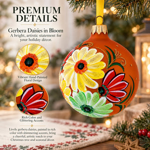 Gerbera Daisies Glass Ball Christmas Ornament 3.25 Inches