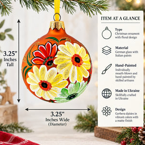 Gerbera Daisies Glass Ball Christmas Ornament 3.25 Inches