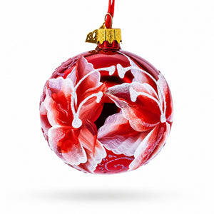 Red Lilies Glass Ball Christmas Ornament 3.25 Inches